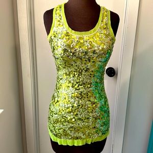 Green sequin sheer tank